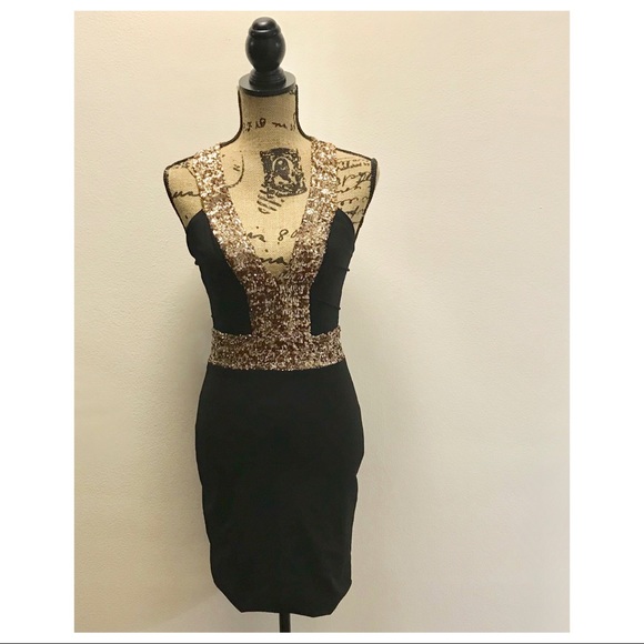 DRESS THE POPULATION SEQUIN PLUNGING BODYCON DRESS - Picture 2 of 8